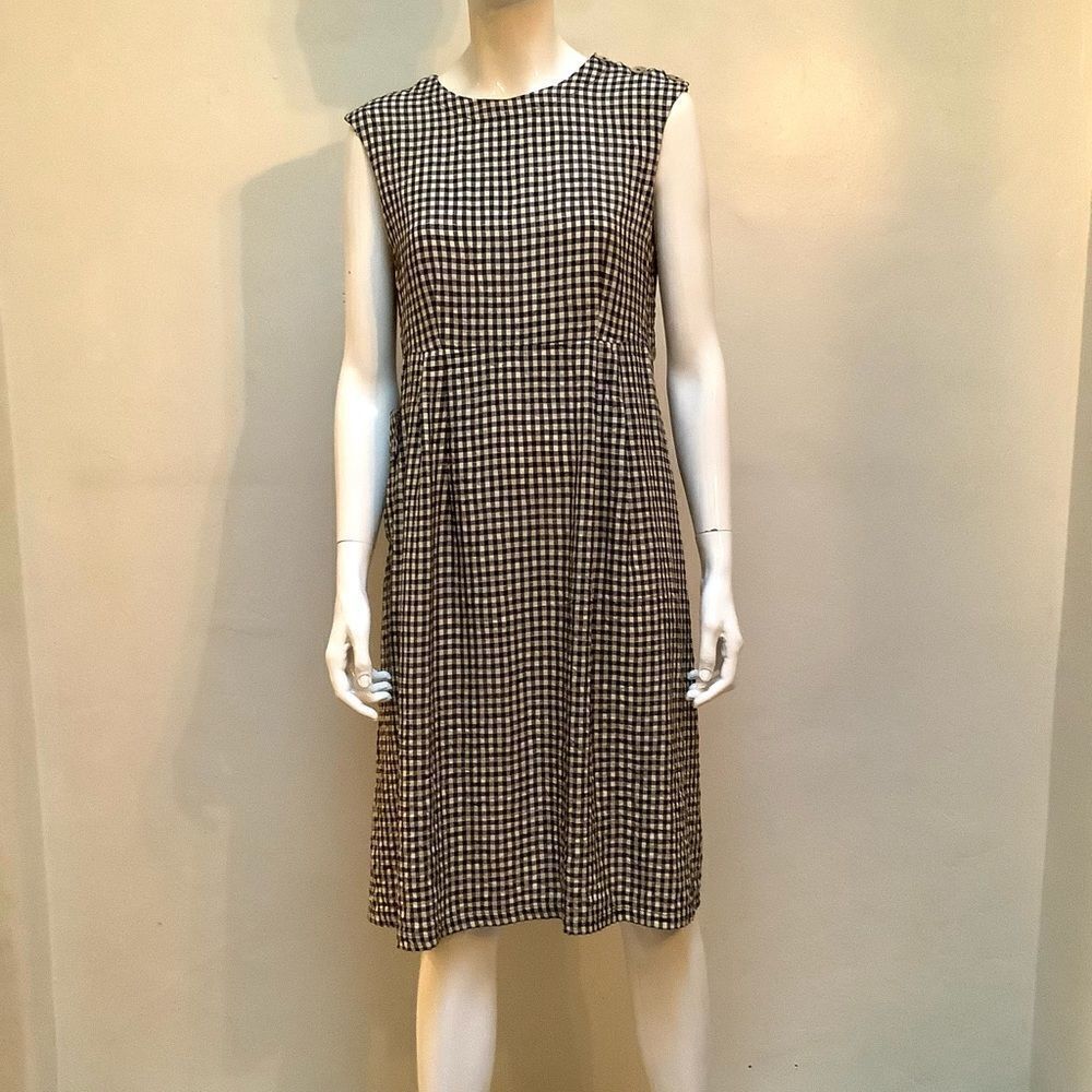 Vintage David Dart Gingham Checkered Jacquard Sleeveless Dress Medium Euc